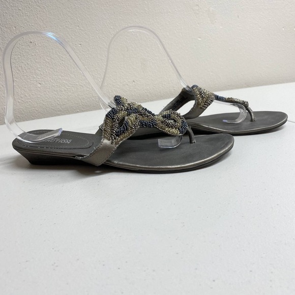 KENNETH COLE REACTION Pewter Bead Knot Thong Festival Sandals 8.5 - Picture 6 of 7